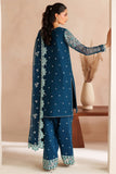 Farasha Luxury Embroidered Chiffon Unstitched 3Pc Suit - Cobalt Haze