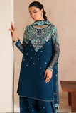 Farasha Luxury Embroidered Chiffon Unstitched 3Pc Suit - Cobalt Haze