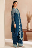 Farasha Luxury Embroidered Chiffon Unstitched 3Pc Suit - Cobalt Haze