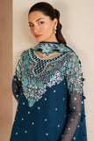 Farasha Luxury Embroidered Chiffon Unstitched 3Pc Suit - Cobalt Haze