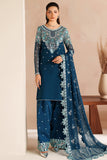 Farasha Luxury Embroidered Chiffon Unstitched 3Pc Suit - Cobalt Haze