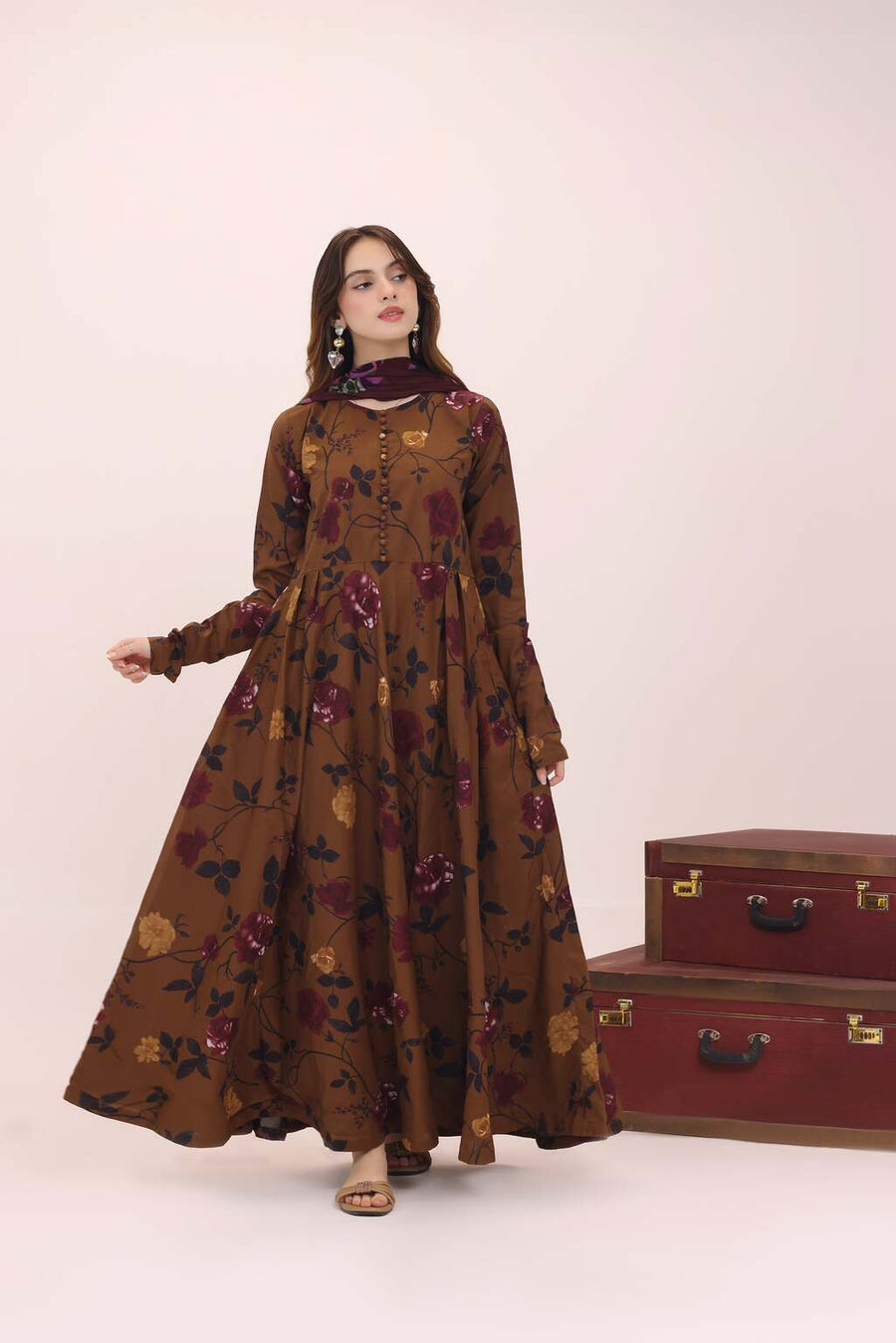 Feathers Premium House of Petals Unstitched Lawn 3Pc Suit Cocoa Canopy-FT757