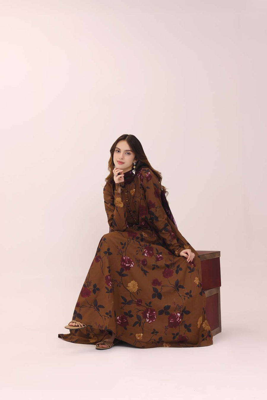 Feathers Premium House of Petals Unstitched Lawn 3Pc Suit Cocoa Canopy-FT757