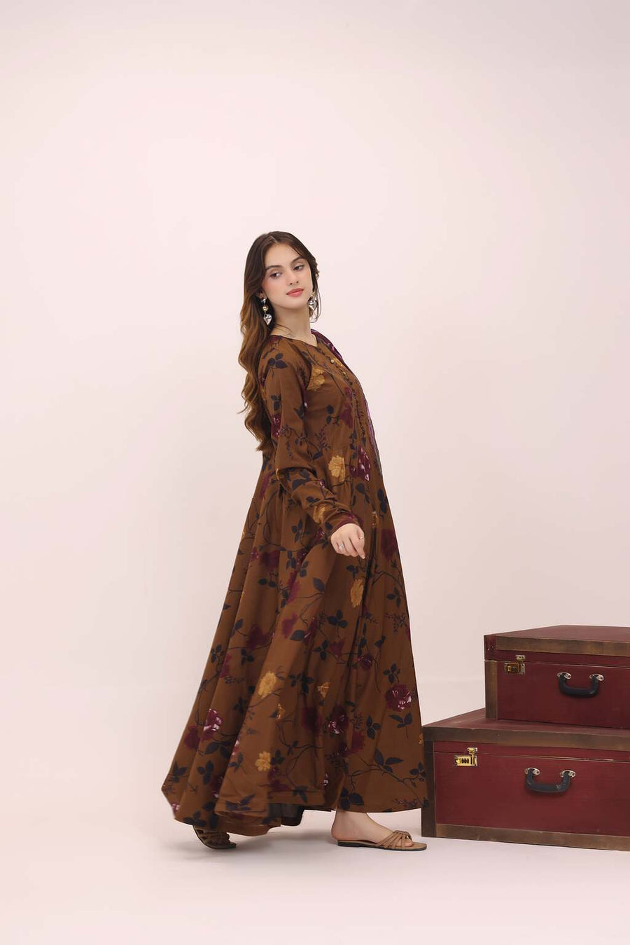 Feathers Premium House of Petals Unstitched Lawn 3Pc Suit Cocoa Canopy-FT757
