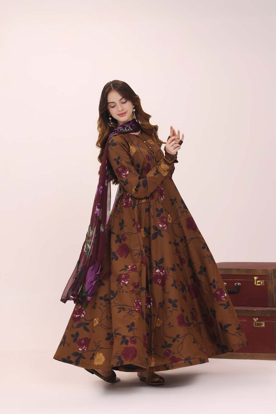 Feathers Premium House of Petals Unstitched Lawn 3Pc Suit Cocoa Canopy-FT757