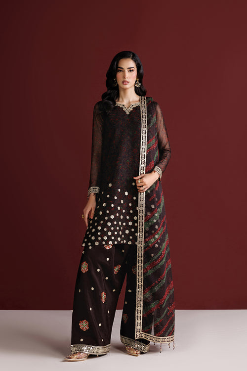 Farasha Fiorella Embroidered Chiffon Unstitched 3Pc Suit - Cocoa Pearl