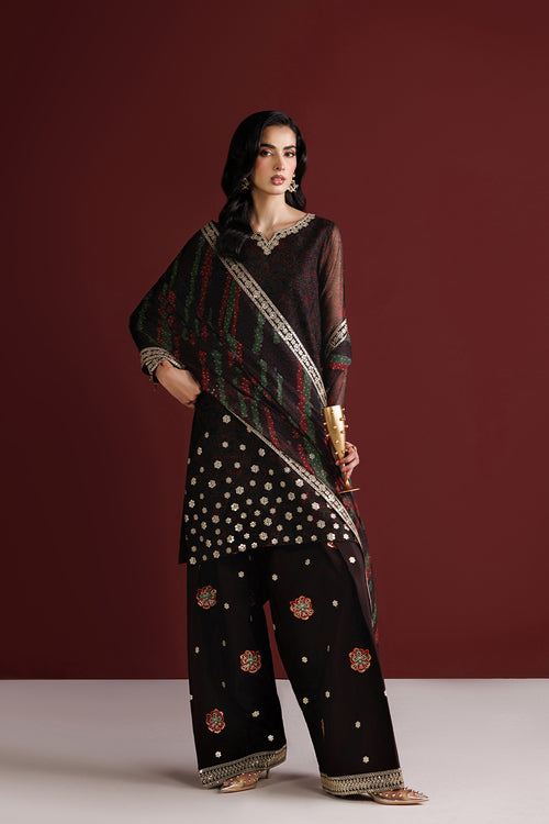Farasha Fiorella Embroidered Chiffon Unstitched 3Pc Suit - Cocoa Pearl