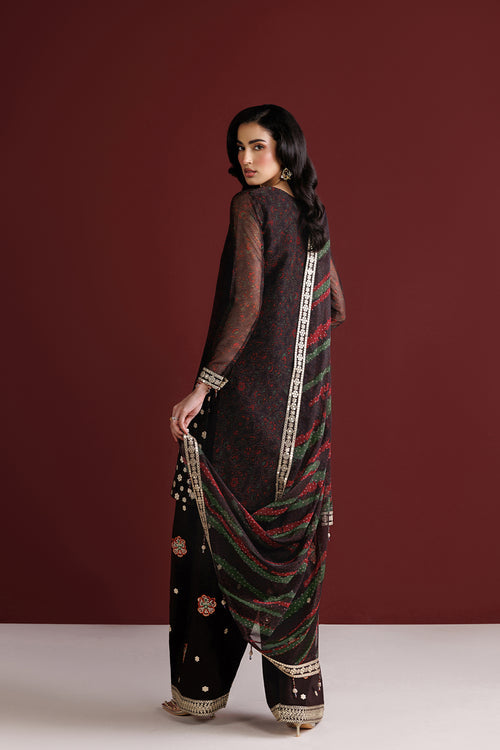 Farasha Fiorella Embroidered Chiffon Unstitched 3Pc Suit - Cocoa Pearl