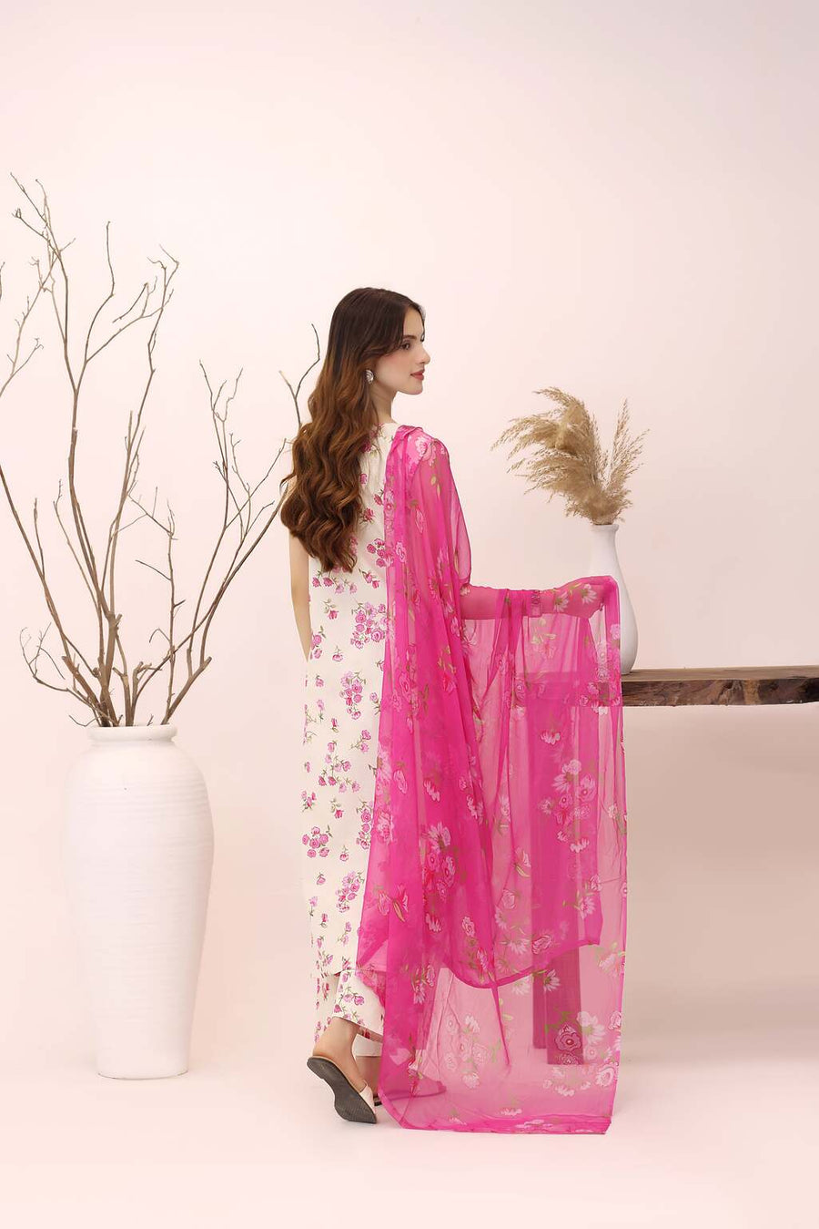 Feathers Premium House of Petals Unstitched Lawn 3Pc Suit Coconut Cradle-FT751