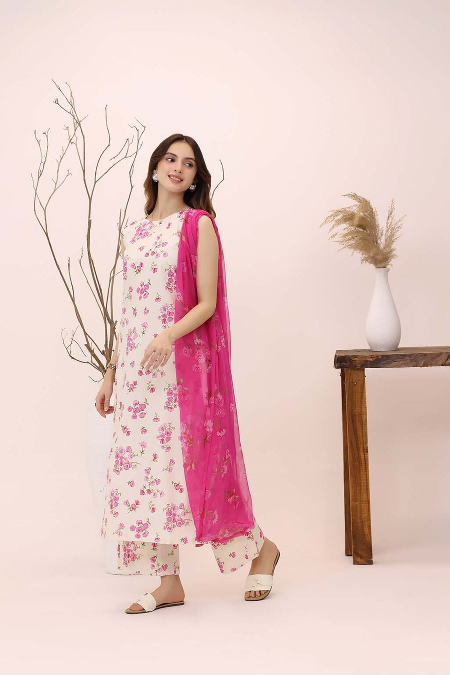Feathers Premium House of Petals Unstitched Lawn 3Pc Suit Coconut Cradle-FT751