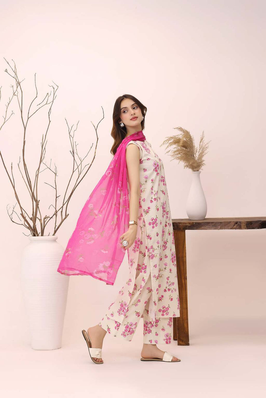 Feathers Premium House of Petals Unstitched Lawn 3Pc Suit Coconut Cradle-FT751