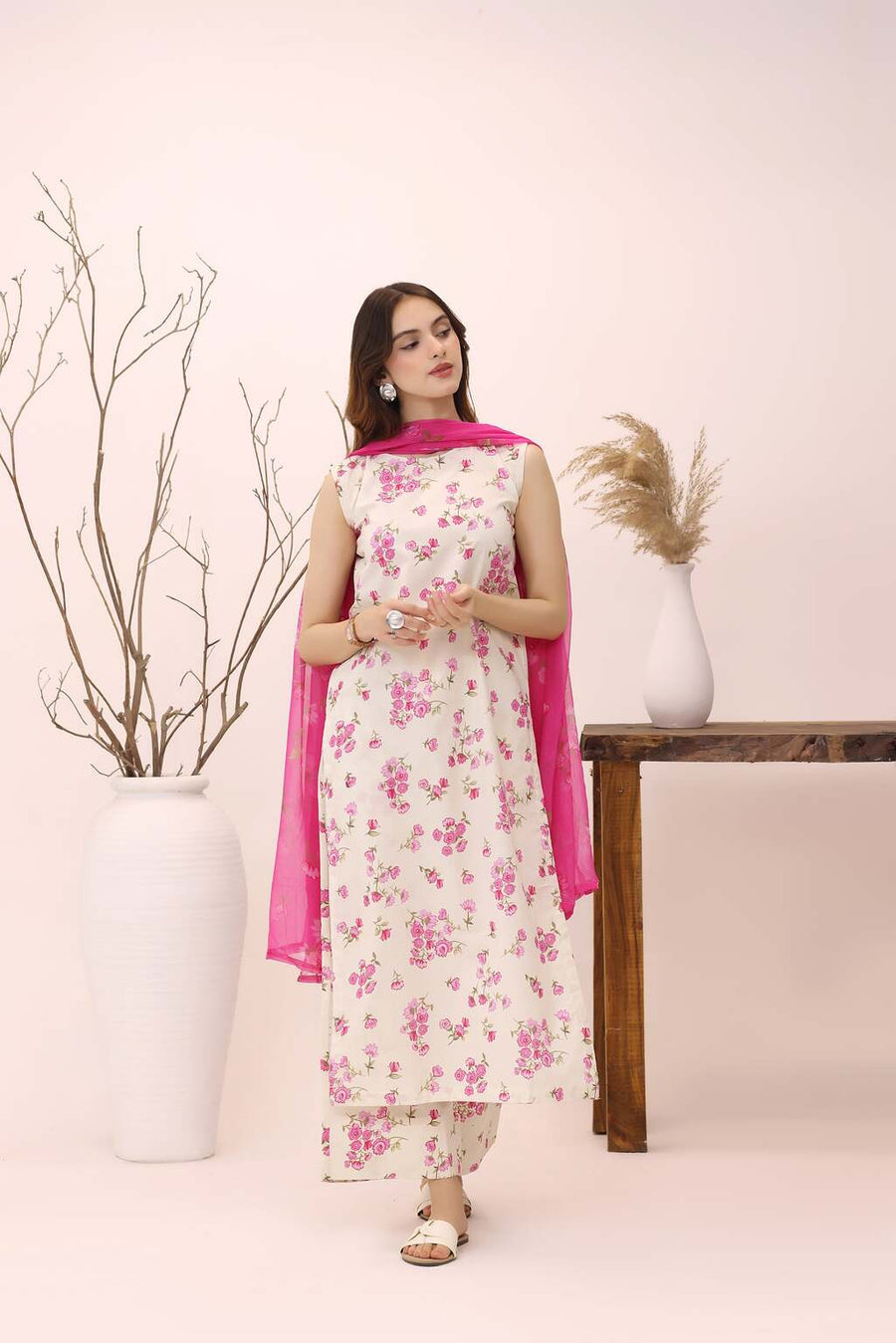 Feathers Premium House of Petals Unstitched Lawn 3Pc Suit Coconut Cradle-FT751