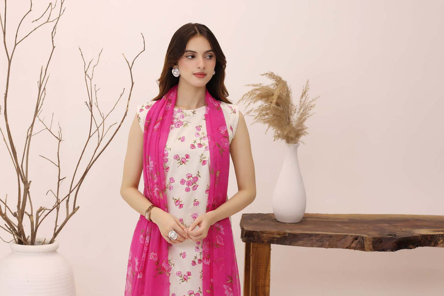 Feathers Premium House of Petals Unstitched Lawn 3Pc Suit Coconut Cradle-FT751