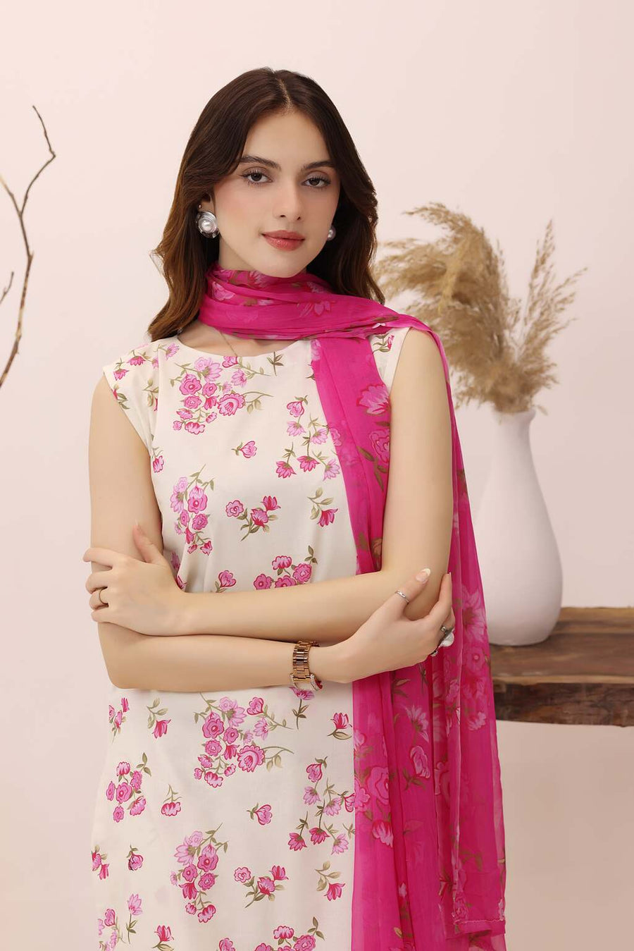 Feathers Premium House of Petals Unstitched Lawn 3Pc Suit Coconut Cradle-FT751