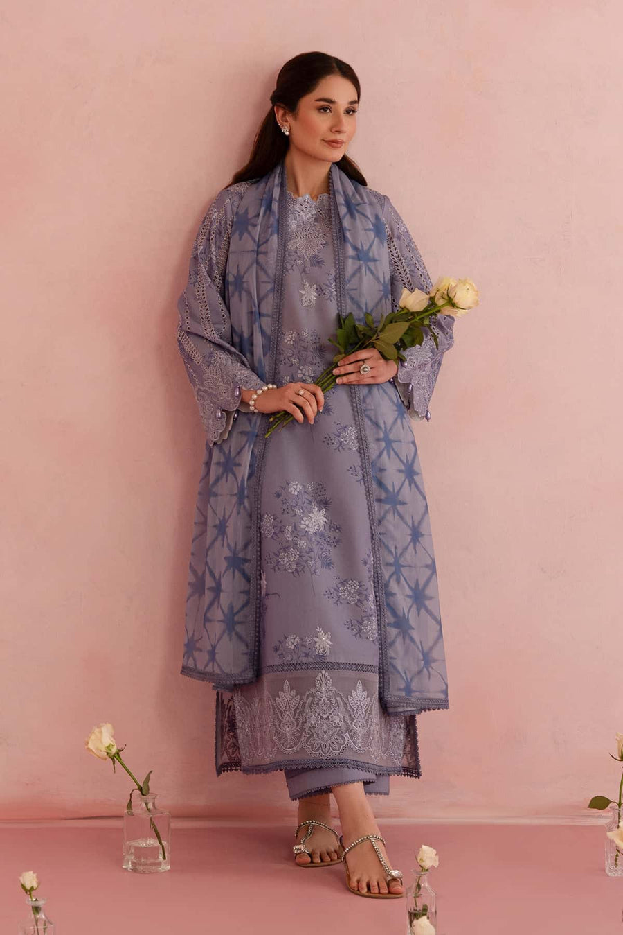 Afrozeh Floral Charm Embroidered Lawn Unstitched 3Pc Suit AL-25-V5-09 Columbine