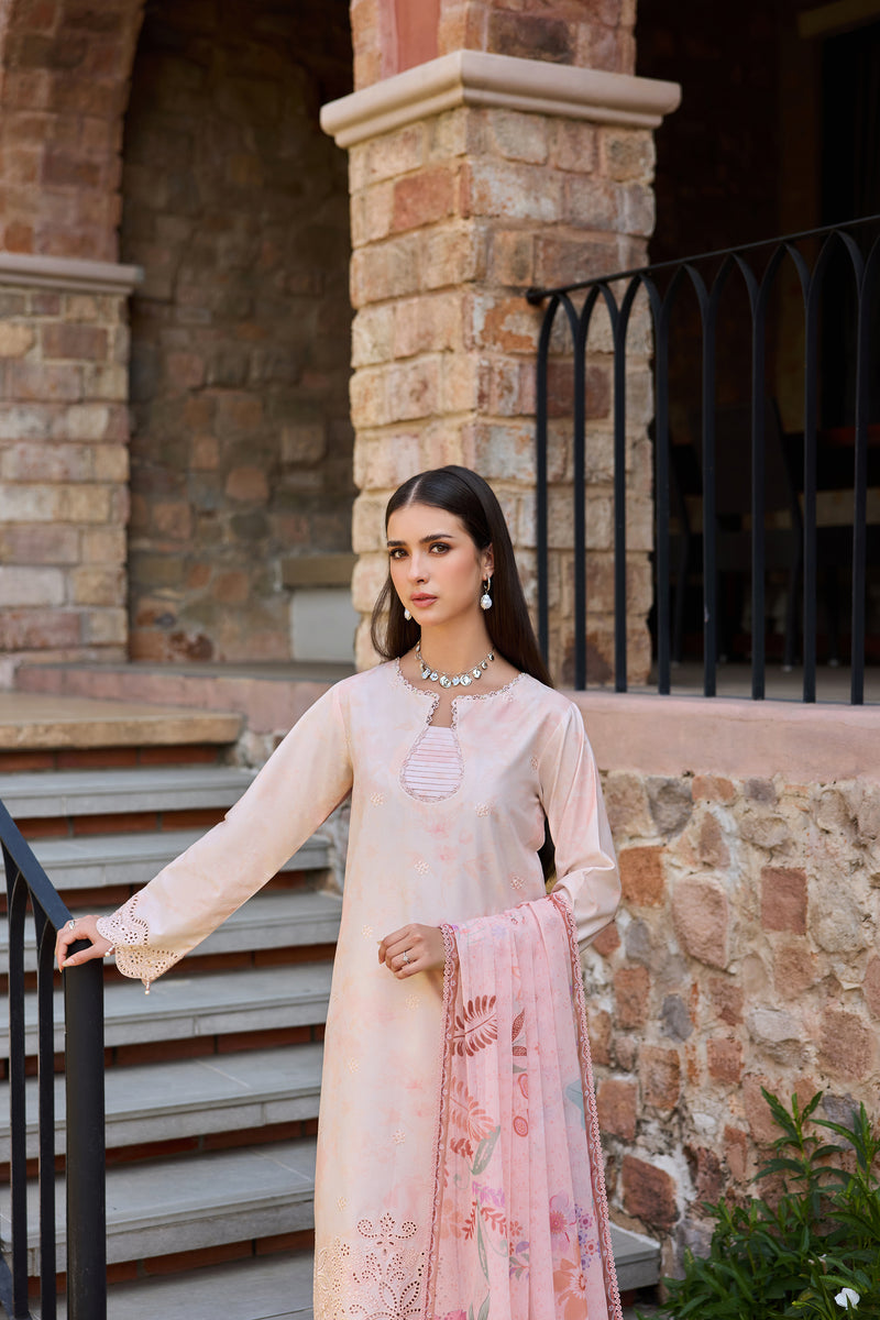 Farasha Sorine Summer Embroidered Lawn Unstitched 3Pc Suit - Coral Blush