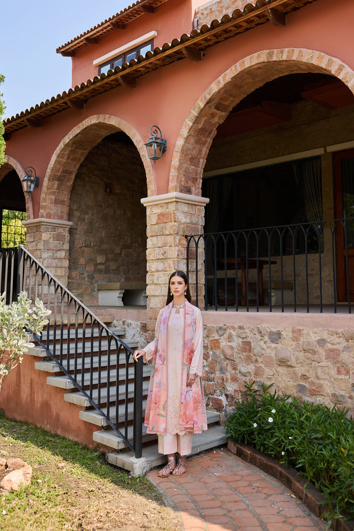 Farasha Sorine Summer Embroidered Lawn Unstitched 3Pc Suit - Coral Blush