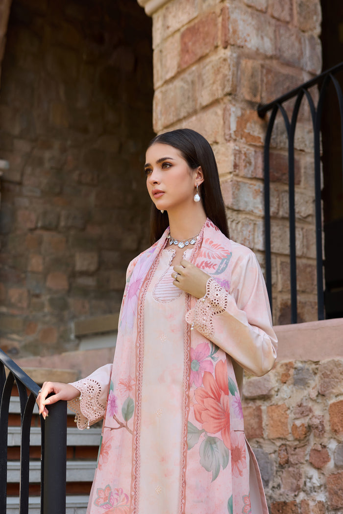 Farasha Sorine Summer Embroidered Lawn Unstitched 3Pc Suit - Coral Blush
