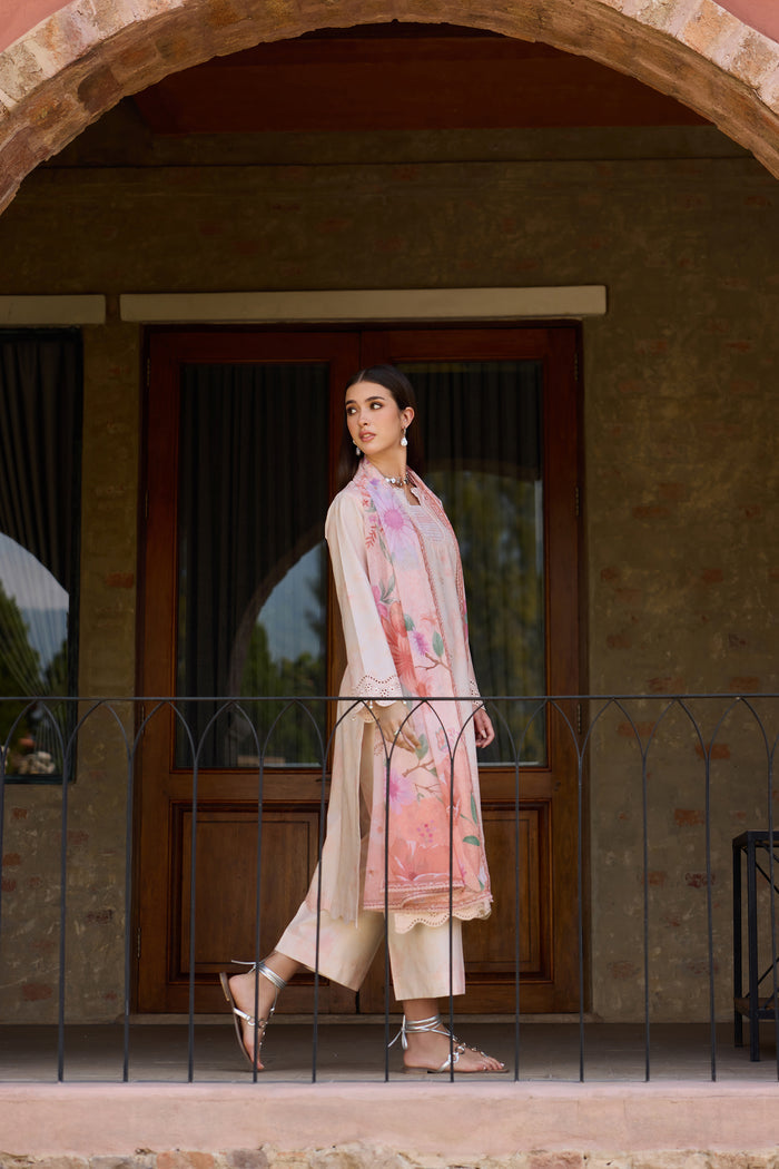 Farasha Sorine Summer Embroidered Lawn Unstitched 3Pc Suit - Coral Blush