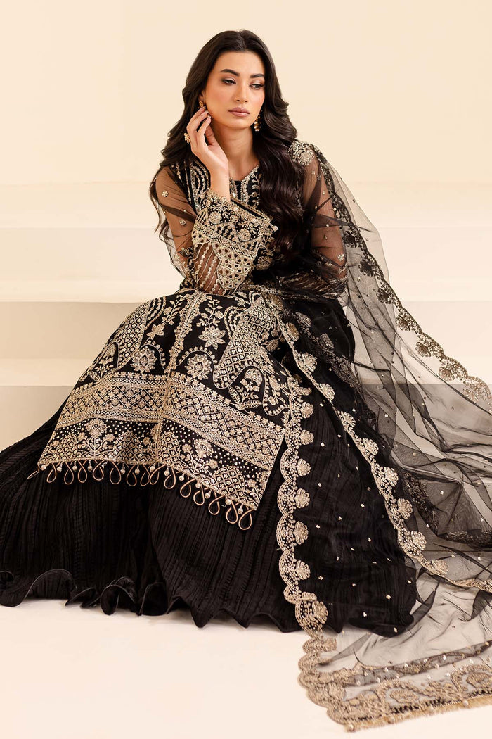 Farasha Luxury Formal Embroidered Net Unstitched 3Pc Suit - Coral Charm