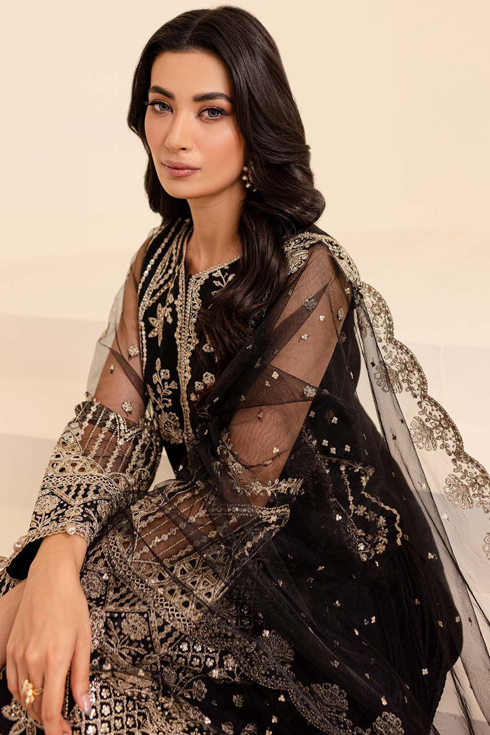 Farasha Luxury Formal Embroidered Net Unstitched 3Pc Suit - Coral Charm