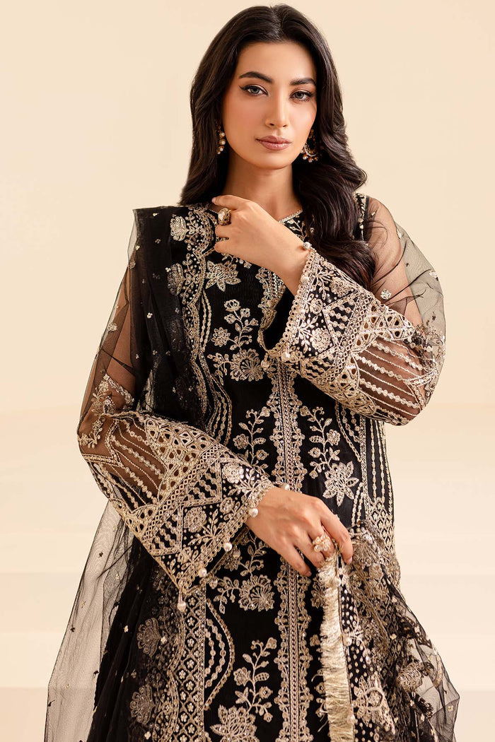 Farasha Luxury Formal Embroidered Net Unstitched 3Pc Suit - Coral Charm