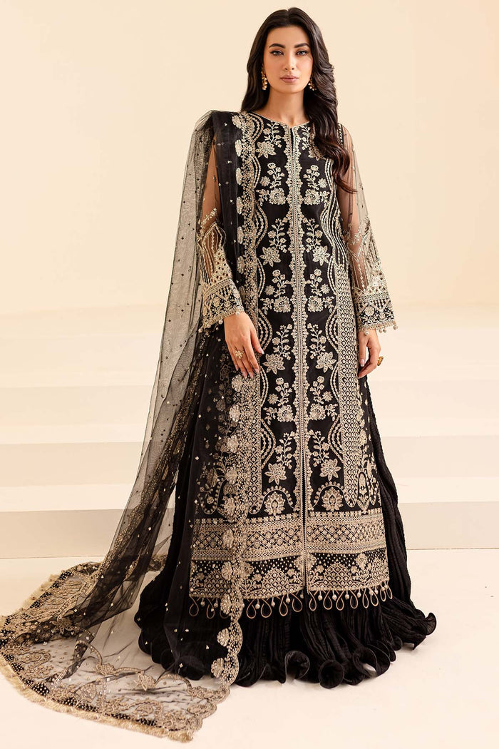 Farasha Luxury Formal Embroidered Net Unstitched 3Pc Suit - Coral Charm