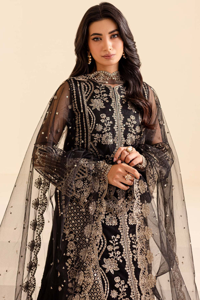 Farasha Luxury Formal Embroidered Net Unstitched 3Pc Suit - Coral Charm
