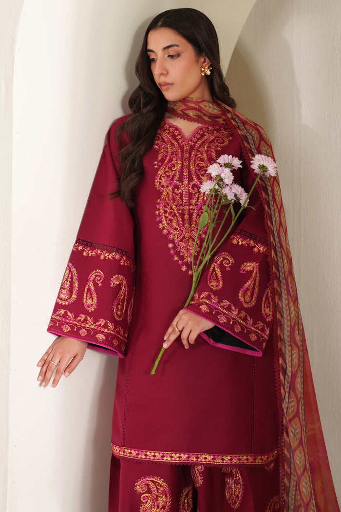Farasha Summer Weaves Embroidered Lawn Unstitched 3Pc Suit - Coral Flare