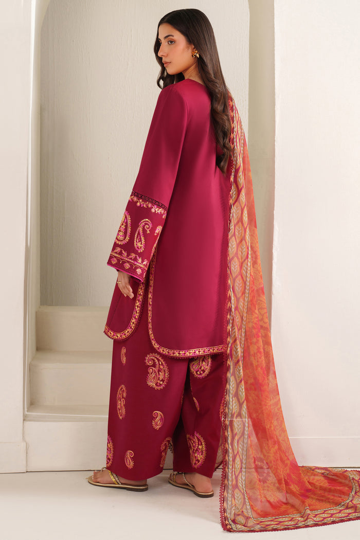 Farasha Summer Weaves Embroidered Lawn Unstitched 3Pc Suit - Coral Flare