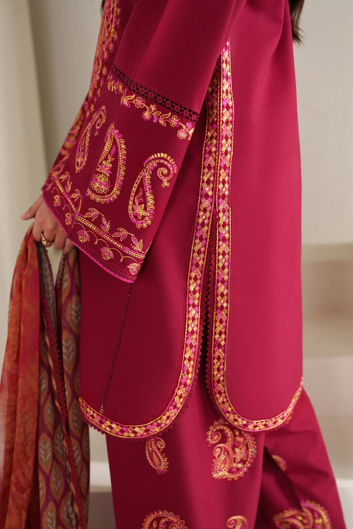 Farasha Summer Weaves Embroidered Lawn Unstitched 3Pc Suit - Coral Flare