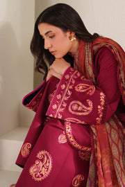 Farasha Summer Weaves Embroidered Lawn Unstitched 3Pc Suit - Coral Flare