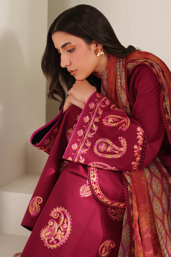 Farasha Summer Weaves Embroidered Lawn Unstitched 3Pc Suit - Coral Flare