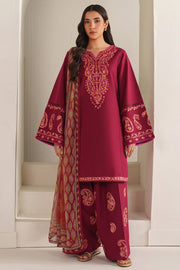 Farasha Summer Weaves Embroidered Lawn Unstitched 3Pc Suit - Coral Flare