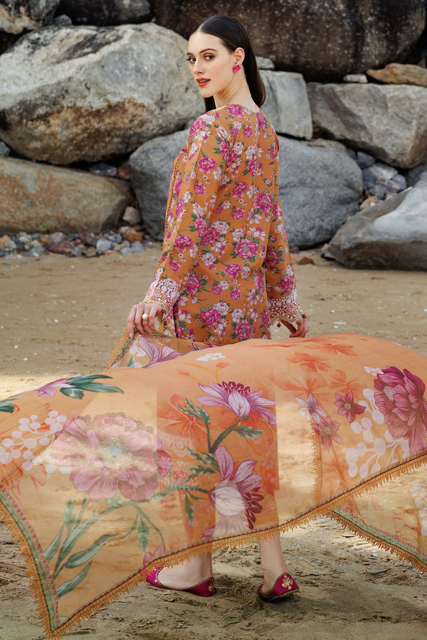 Farasha Summer Essentials Embroidered Lawn Unstitched 3Pc Suit - Coral Haze