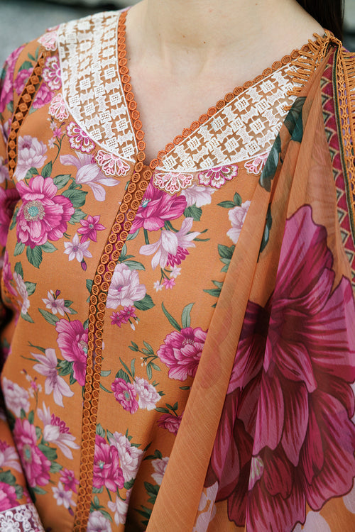 Farasha Summer Essentials Embroidered Lawn Unstitched 3Pc Suit - Coral Haze