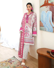 Roheenaz Eclat Gerden Printed Lawn Unstitched 3Pc Suit - CORAL HIBISCUS