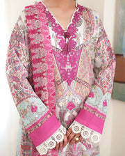 Roheenaz Eclat Gerden Printed Lawn Unstitched 3Pc Suit - CORAL HIBISCUS