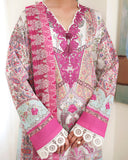 Roheenaz Eclat Gerden Printed Lawn Unstitched 3Pc Suit - CORAL HIBISCUS