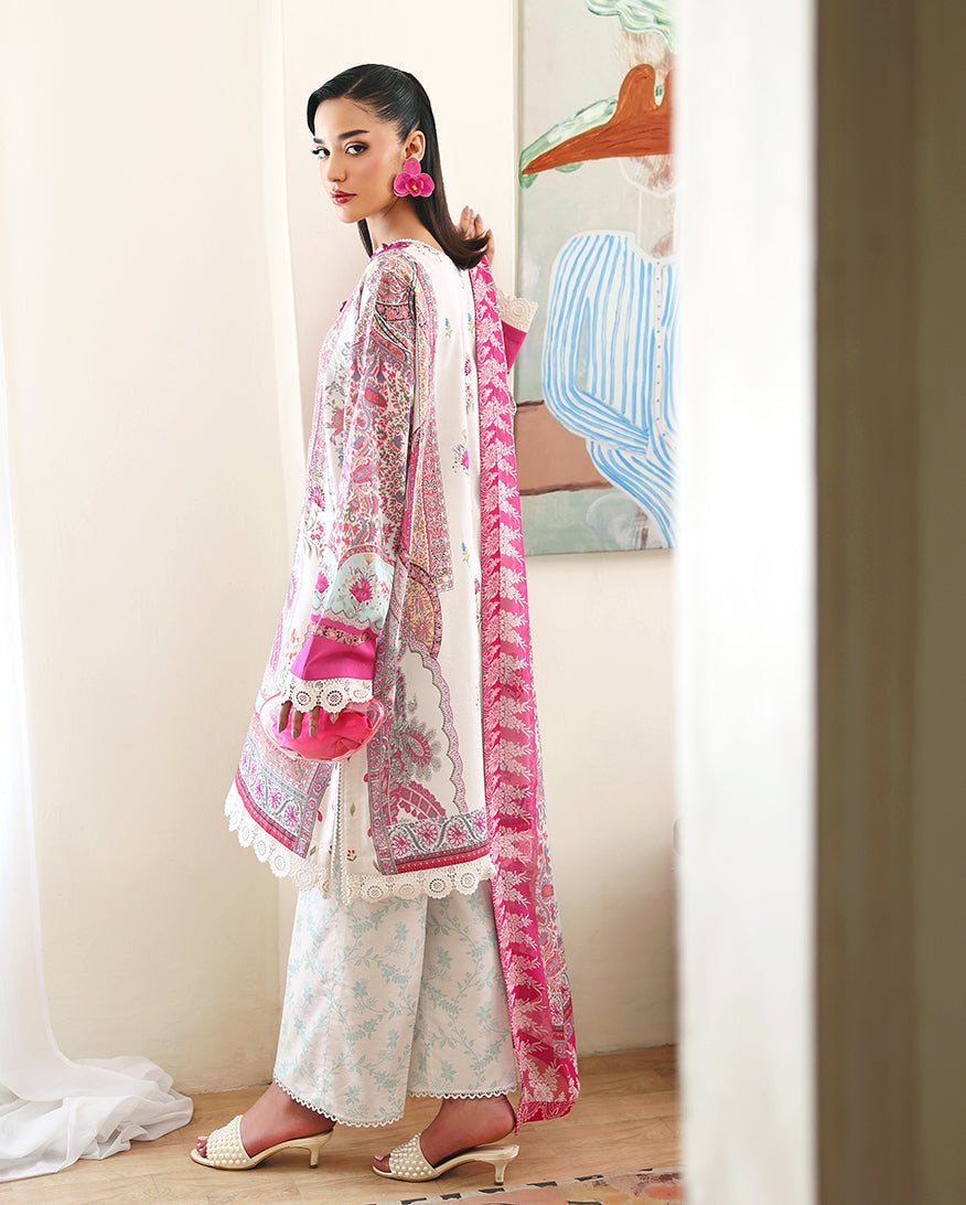 Roheenaz Eclat Gerden Printed Lawn Unstitched 3Pc Suit - CORAL HIBISCUS