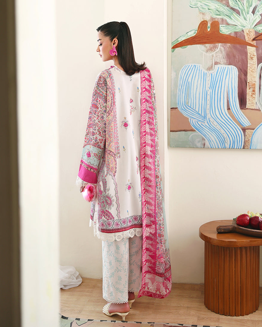 Roheenaz Eclat Gerden Printed Lawn Unstitched 3Pc Suit - CORAL HIBISCUS