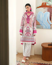 Roheenaz Eclat Gerden Printed Lawn Unstitched 3Pc Suit - CORAL HIBISCUS