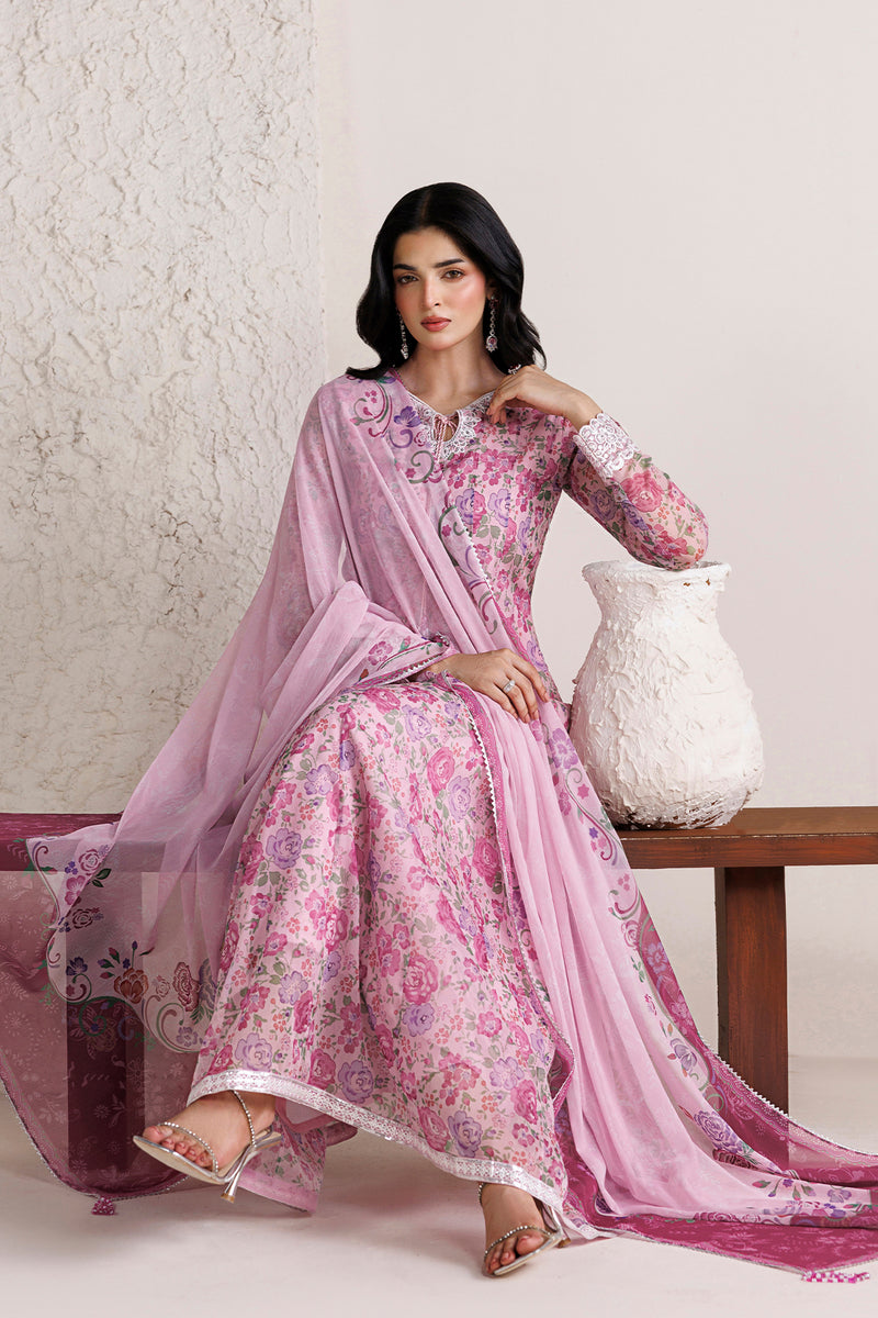 Farasha Fiorella Embroidered Chiffon Unstitched 3Pc Suit - Cottage Rose
