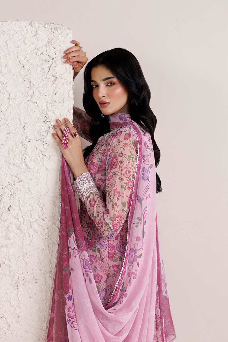 Farasha Fiorella Embroidered Chiffon Unstitched 3Pc Suit - Cottage Rose