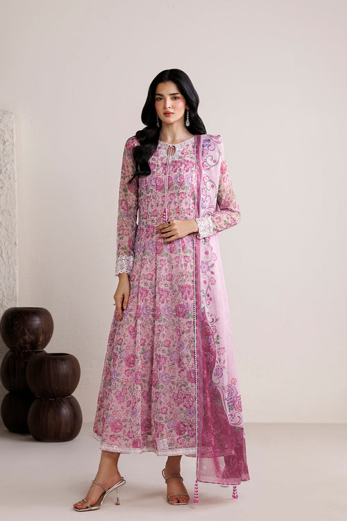 Farasha Fiorella Embroidered Chiffon Unstitched 3Pc Suit - Cottage Rose