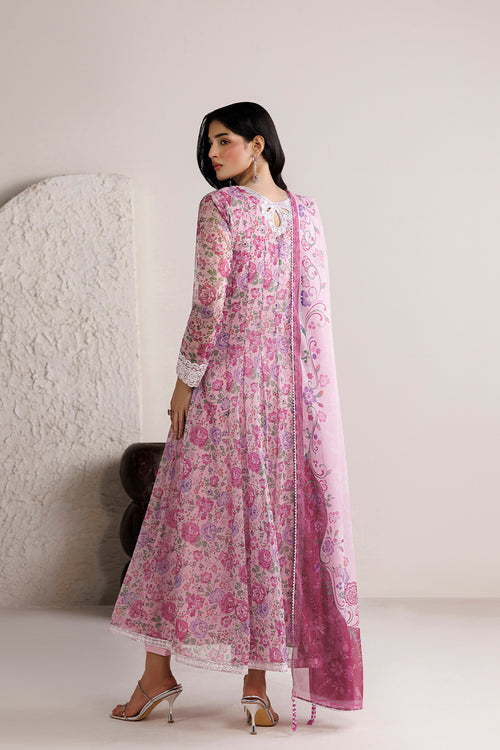 Farasha Fiorella Embroidered Chiffon Unstitched 3Pc Suit - Cottage Rose