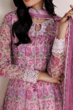 Farasha Fiorella Embroidered Chiffon Unstitched 3Pc Suit - Cottage Rose