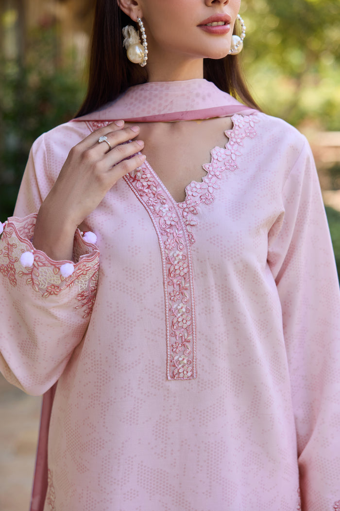 Farasha Sorine Summer Embroidered Lawn Unstitched 3Pc Suit - Cotton Blush