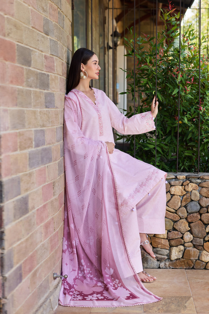 Farasha Sorine Summer Embroidered Lawn Unstitched 3Pc Suit - Cotton Blush