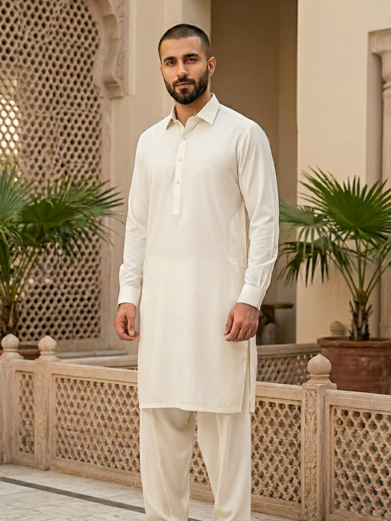 Crown Boski by Duke Men's Unstitched Blended Suit - CREAM